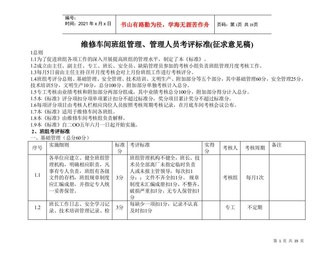 神火电厂班组建设实施细则及考评标准