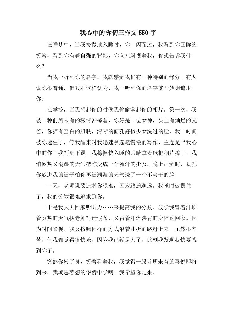 我心中的你初三作文550字