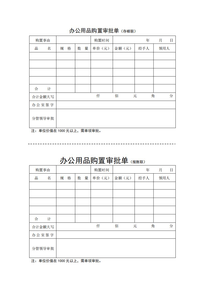 购置办公用品审批单