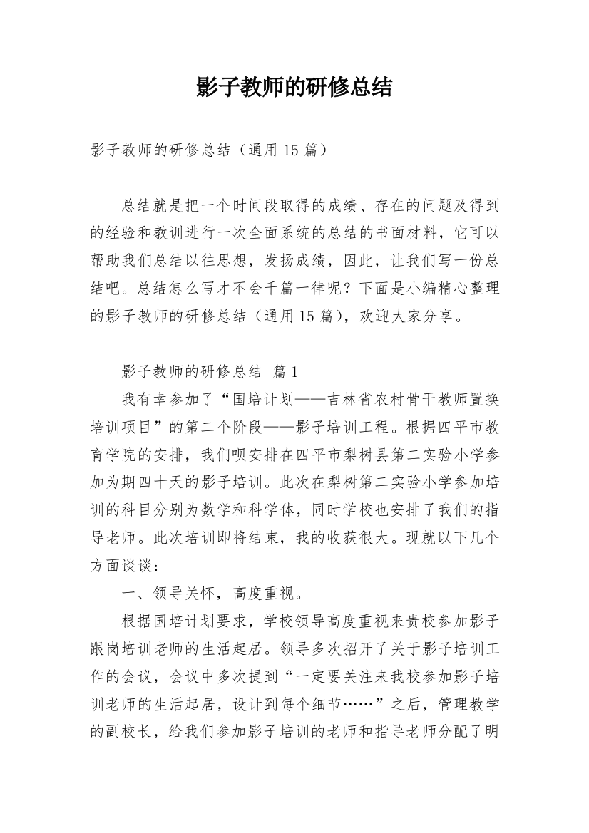 影子教师的研修总结