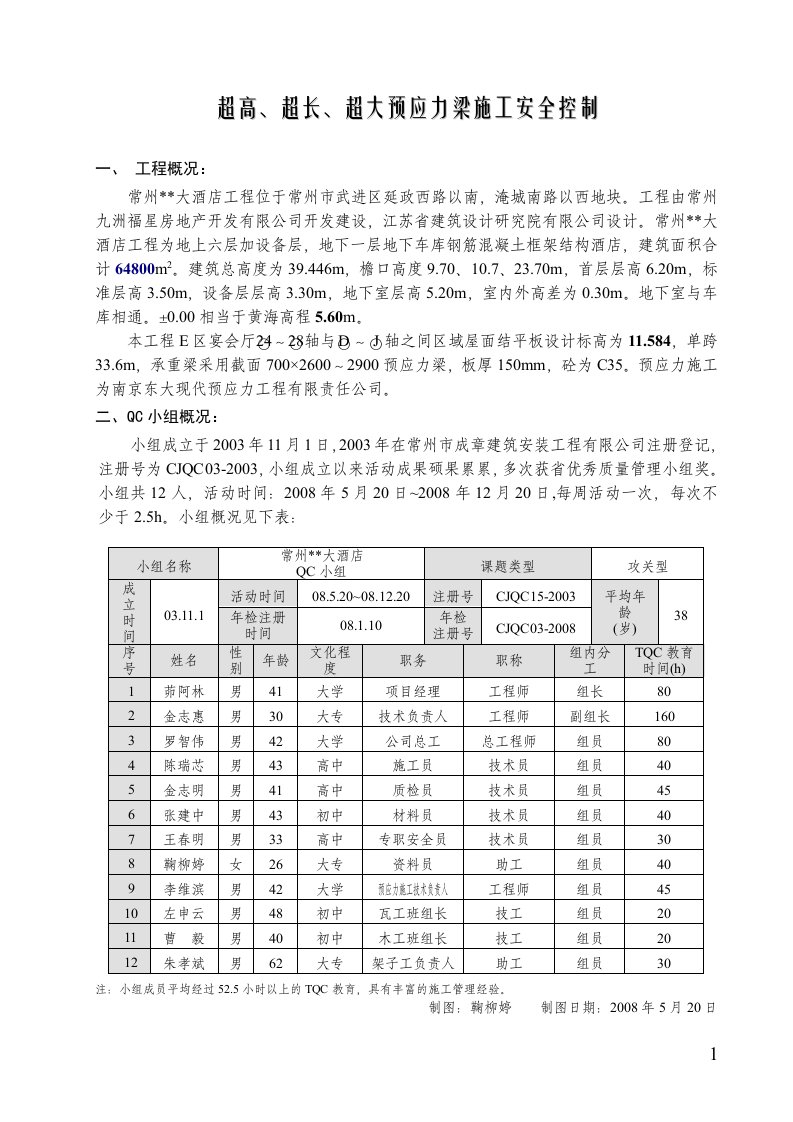 超高、超长、超大预应力梁施工安全控制创新qc成果