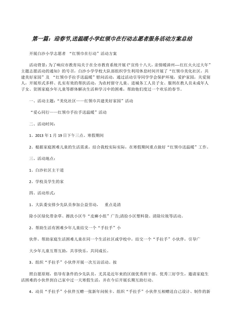 迎春节,送温暖小学红领巾在行动志愿者服务活动方案总结[修改版]