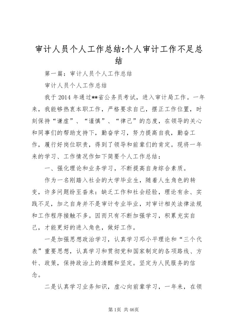 2022审计人员个人工作总结个人审计工作不足总结