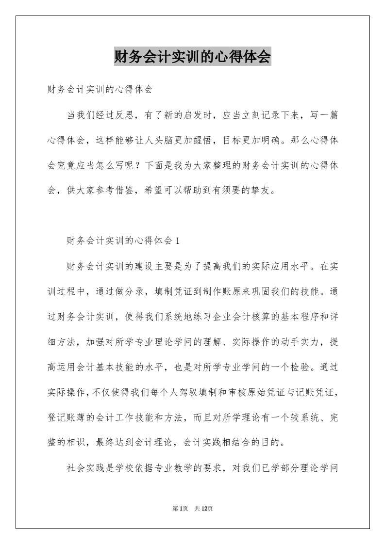 财务会计实训的心得体会例文