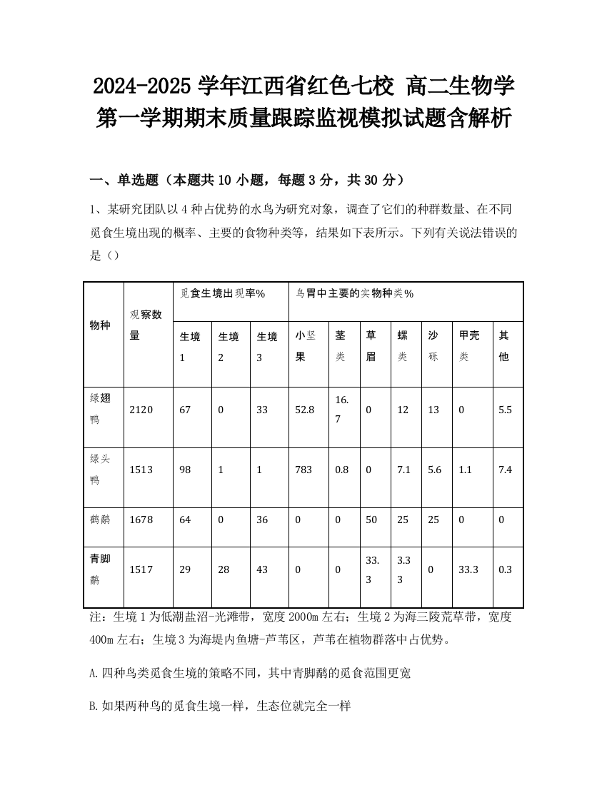 2024-2025学年江西省红色七校