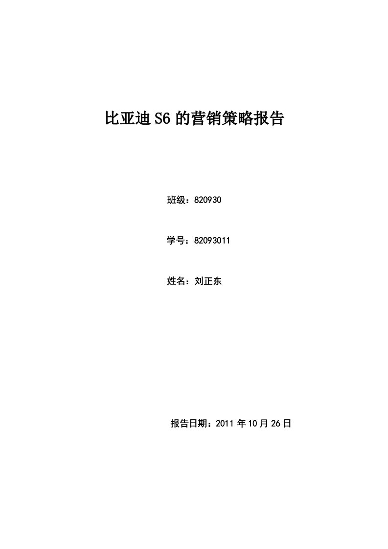 比亚迪S6的营销策略报告（精选）