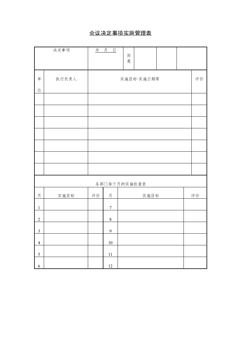 会议决定事项实施管理表