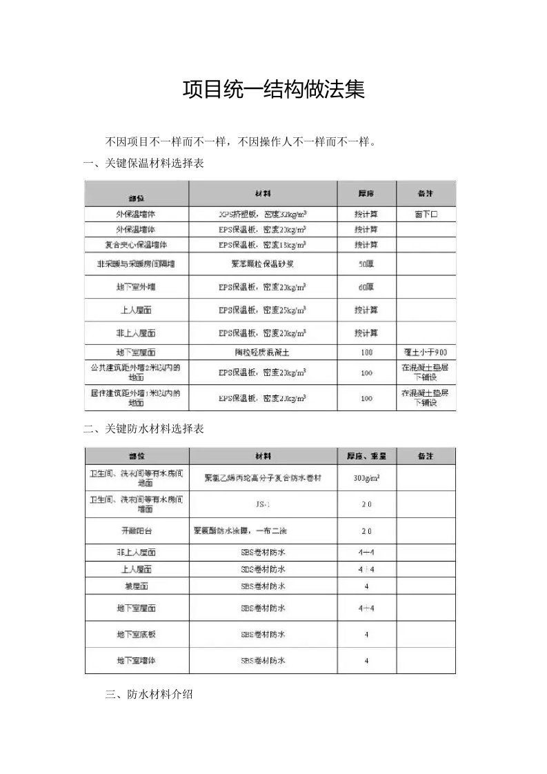 项目统一的构造做法集