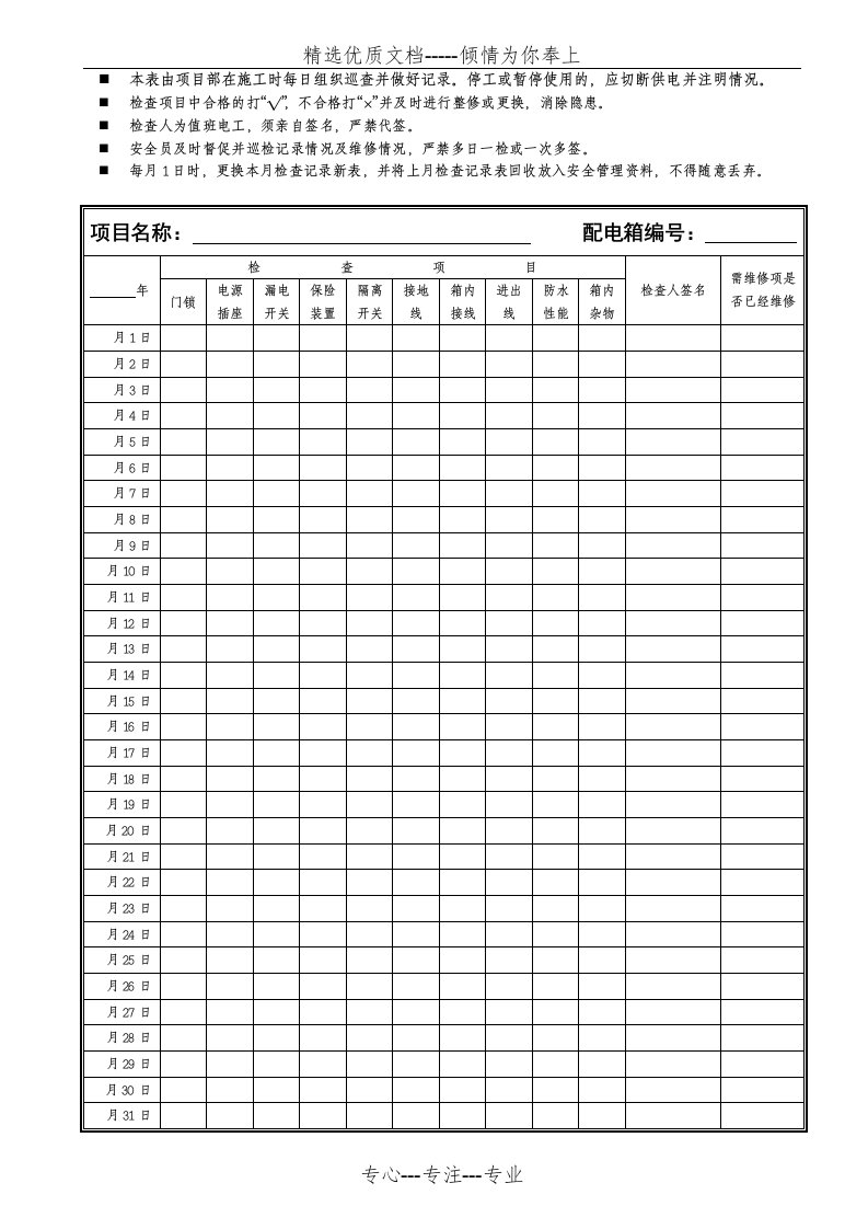 安配电箱巡查记录表(共1页)