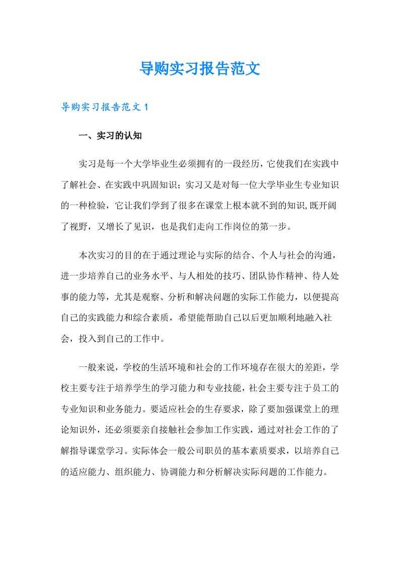 导购实习报告范文