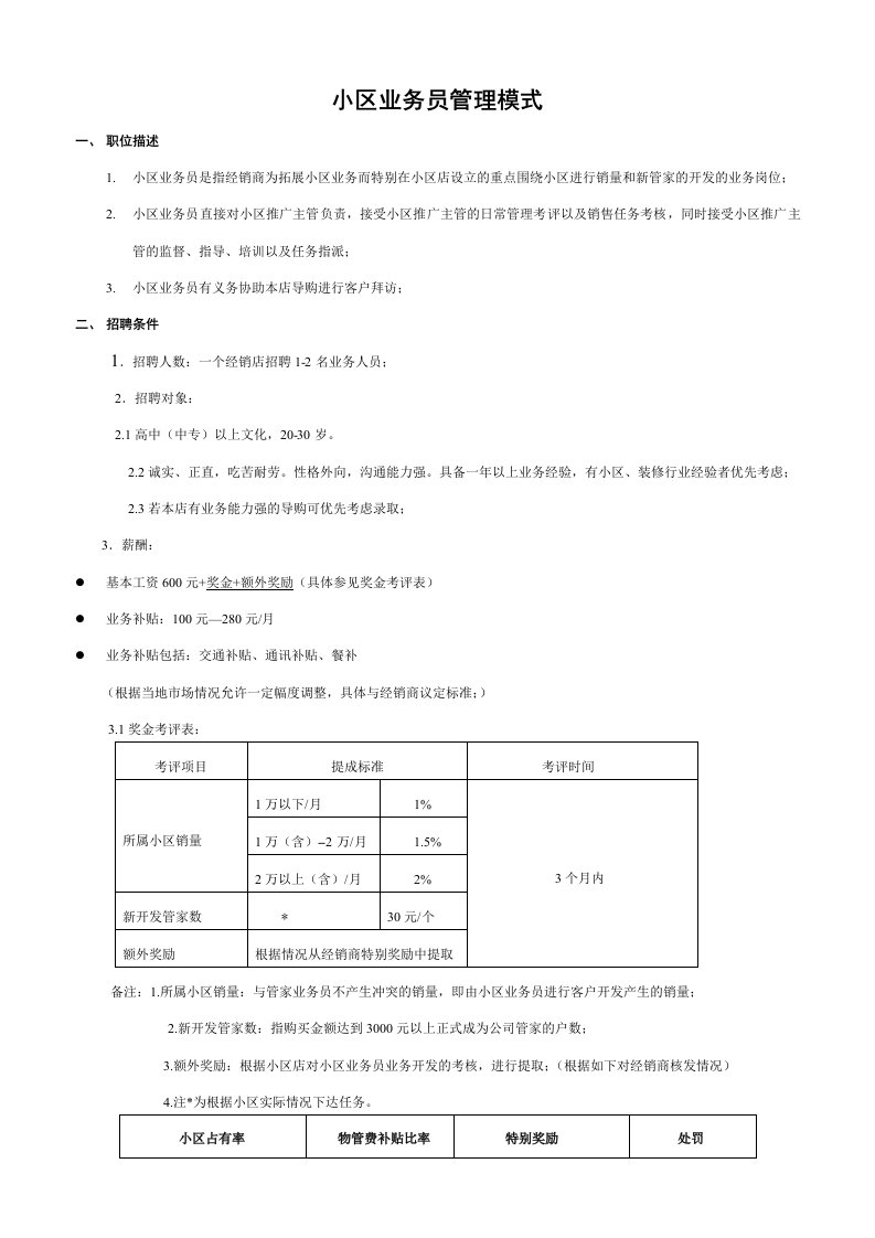 小区业务员管理模式