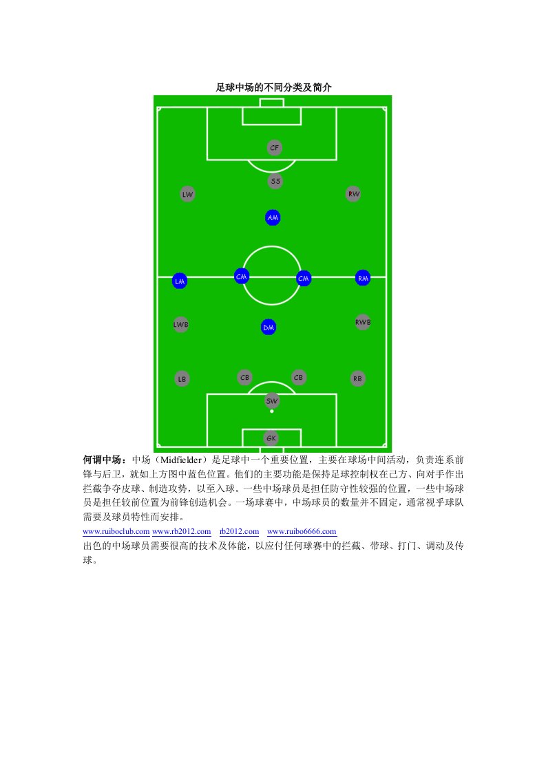 足球中场的不同分类及简介