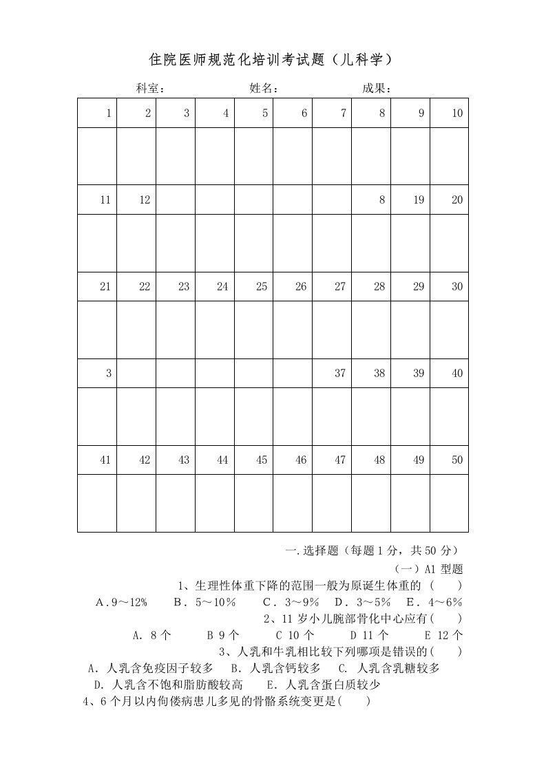 住院医师规培试题(儿科学)[1]