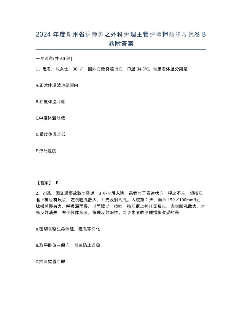 2024年度贵州省护师类之外科护理主管护师押题练习试卷B卷附答案