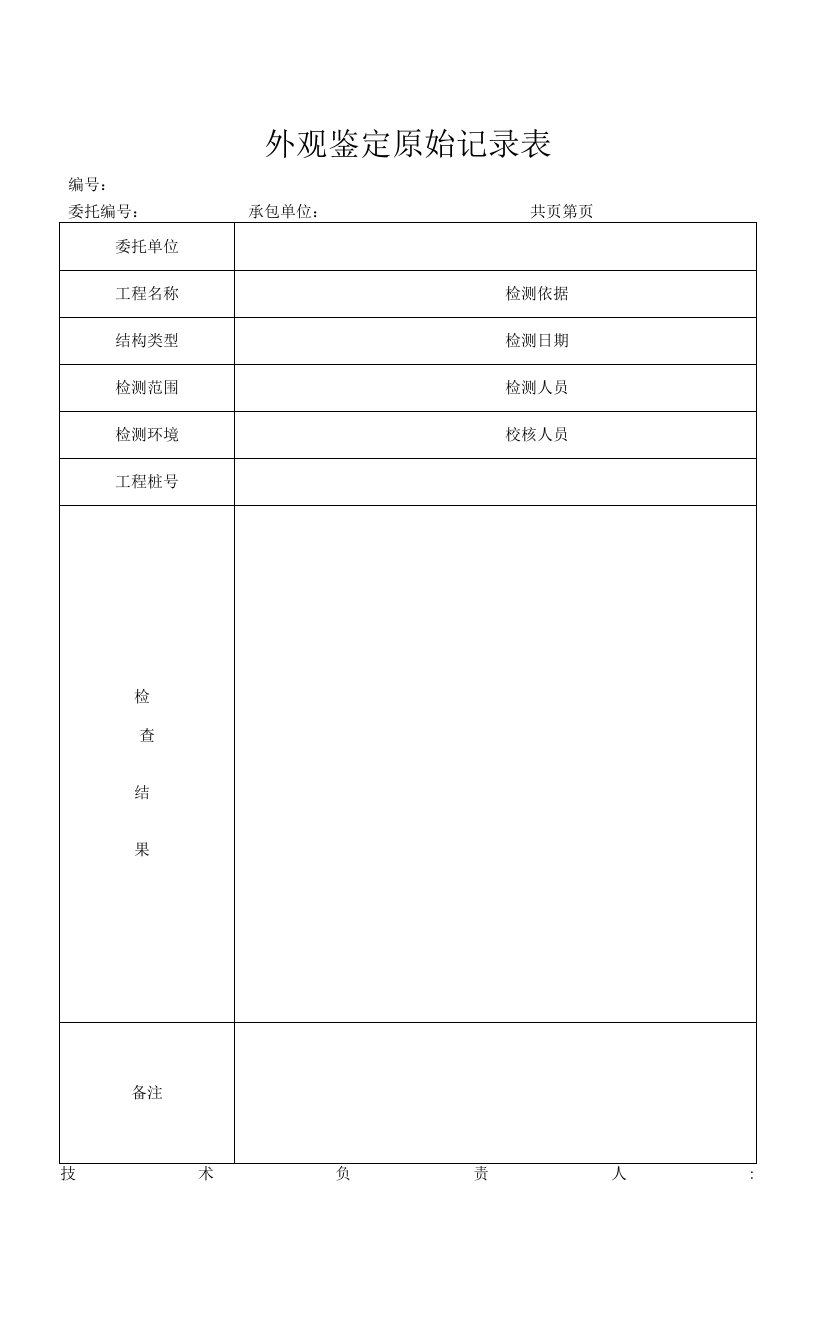 外观鉴定原始记录