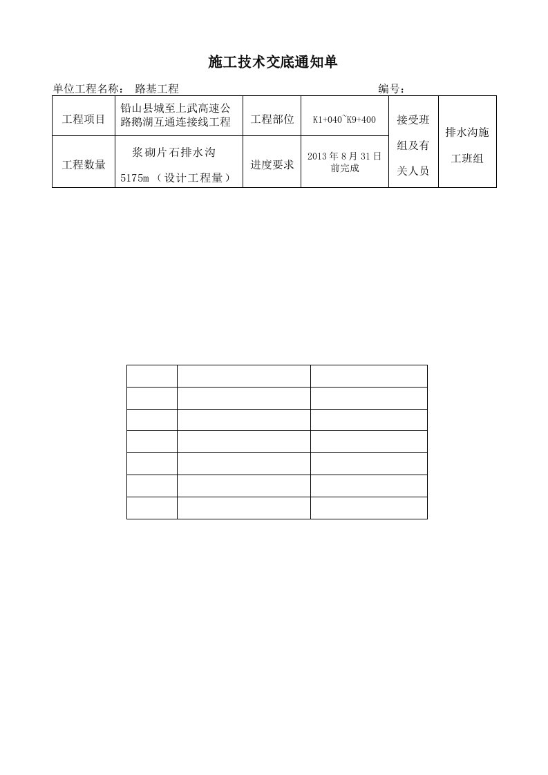 浆砌排水沟施工技术交底