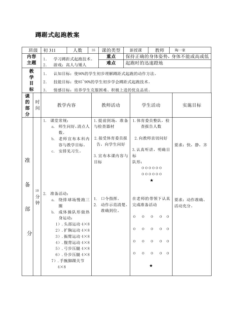 初中蹲踞式起跑教案