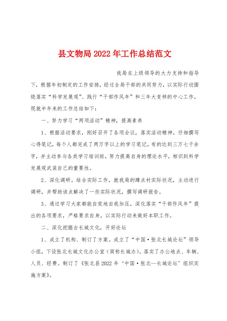 县文物局2022年工作总结范文