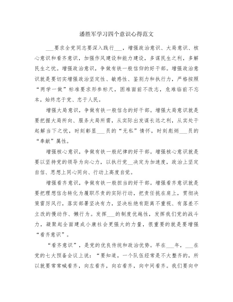 潘胜军学习四个意识心得范文