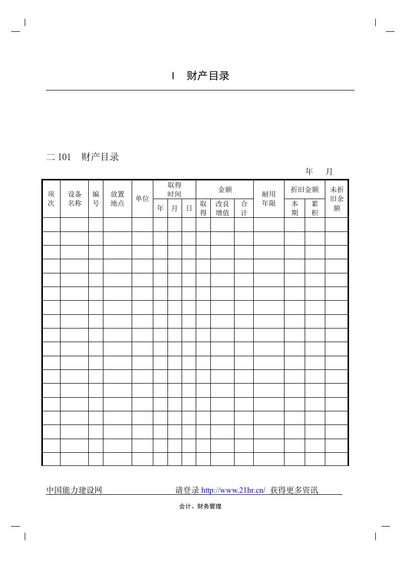 【管理精品】会计、财务管理--财产目录纵表格