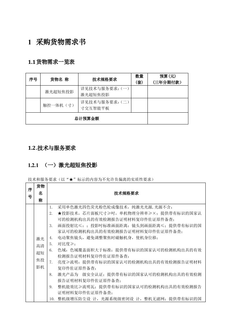 采购货物需求书