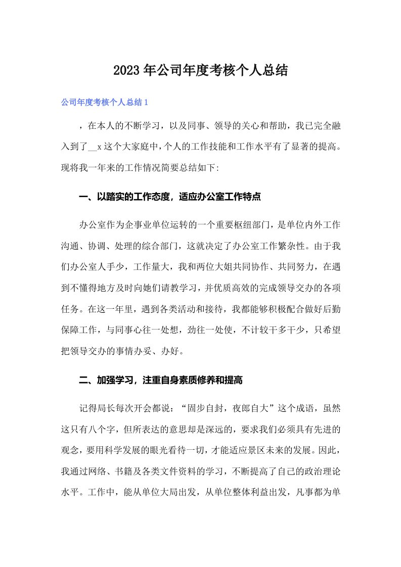 公司年度考核个人总结