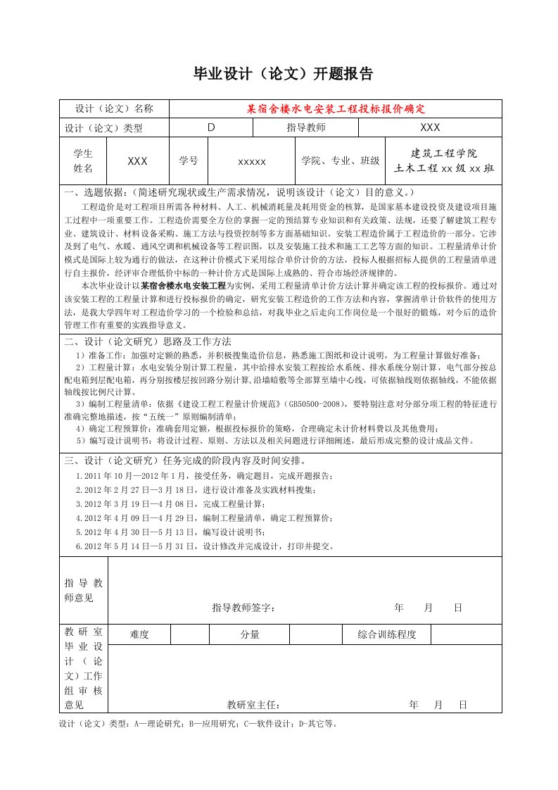 安装工程造价毕业设计开题报告-开题报告