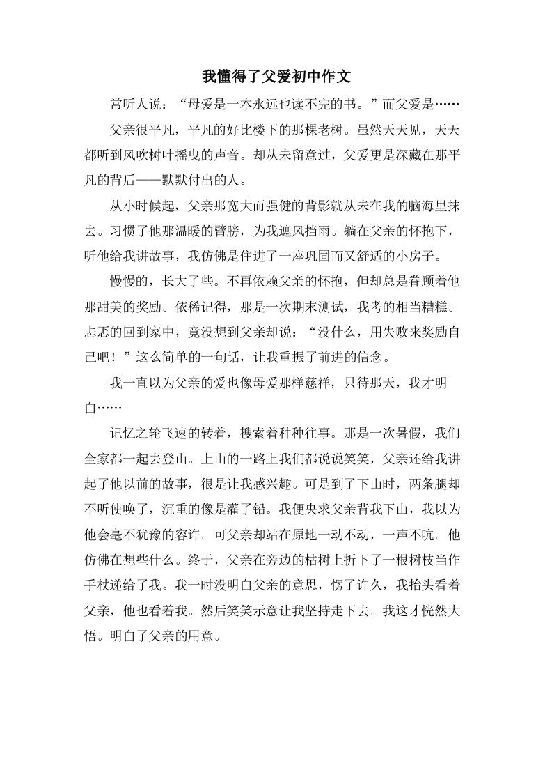 我懂得了父爱初中作文