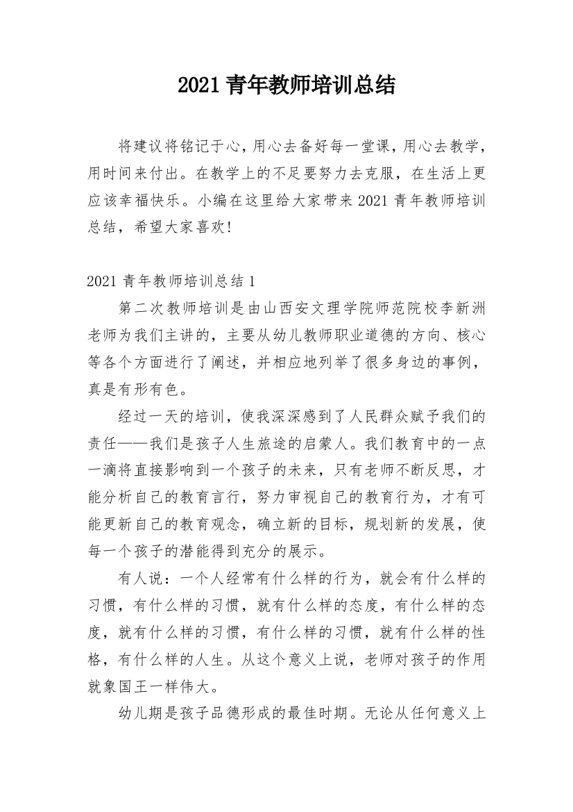 2021青年教师培训总结