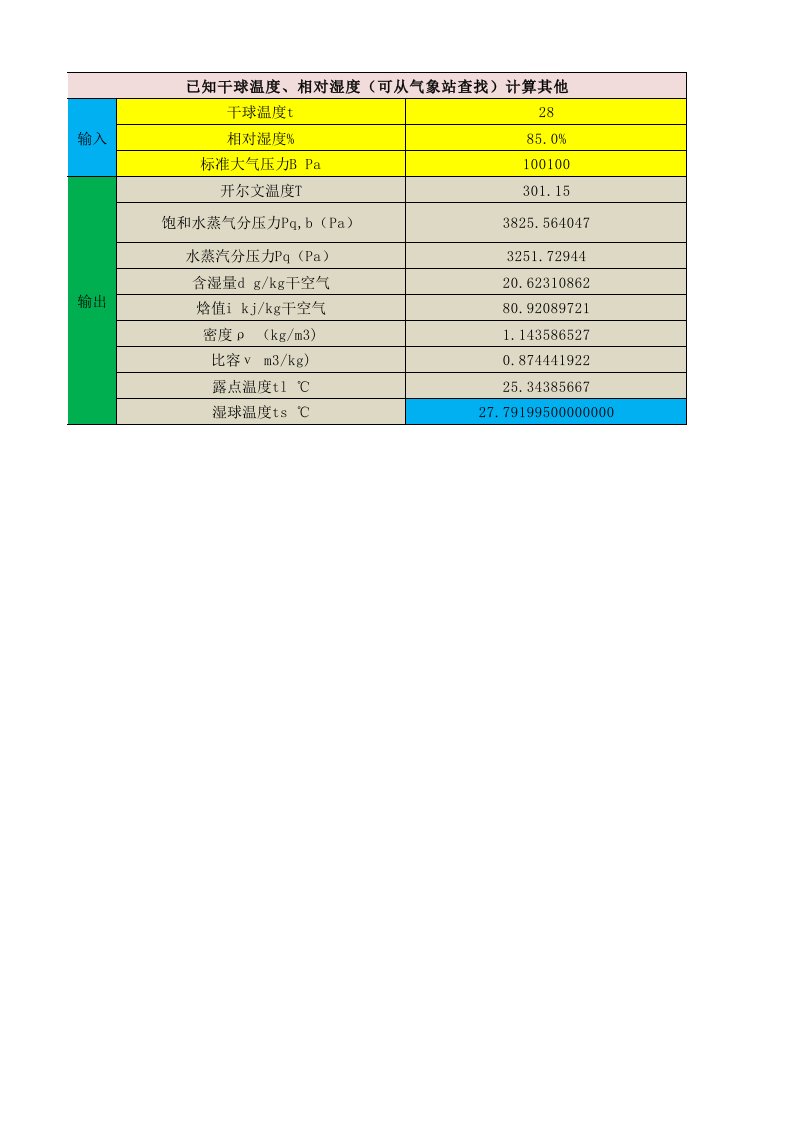 湿球温度计算公式(根据气象数据)