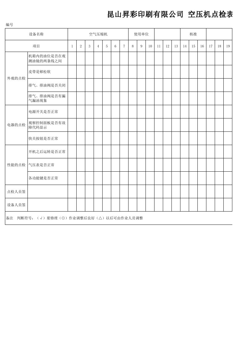 空压机点检表