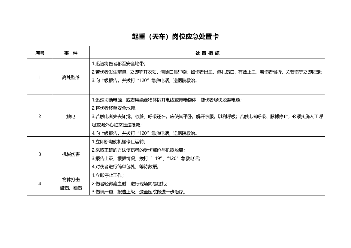 岗位应急处置卡试卷教案