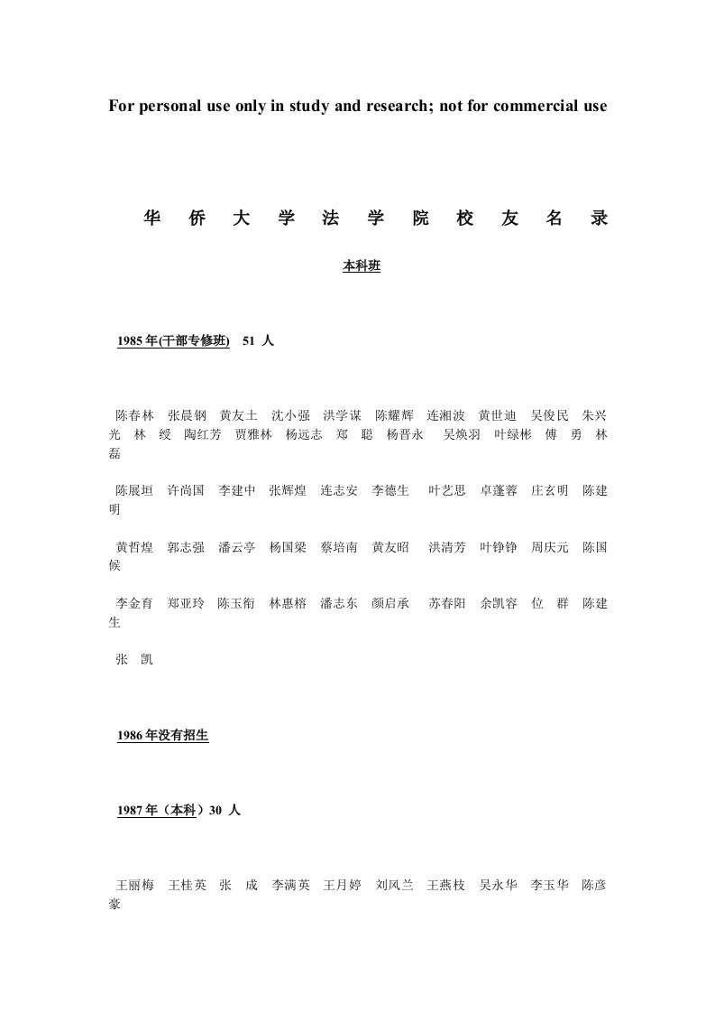 华侨大学法学院校友名录