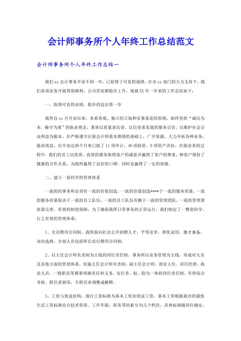 会计师事务所个人年终工作总结范文