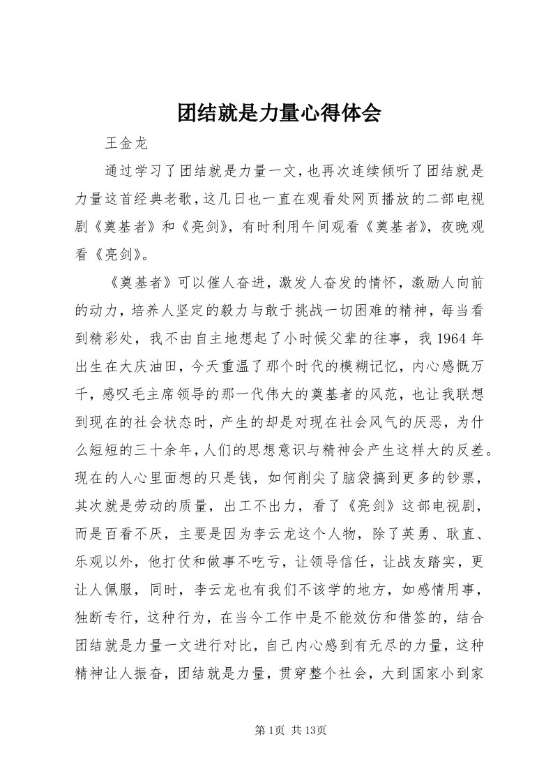 6团结就是力量心得体会