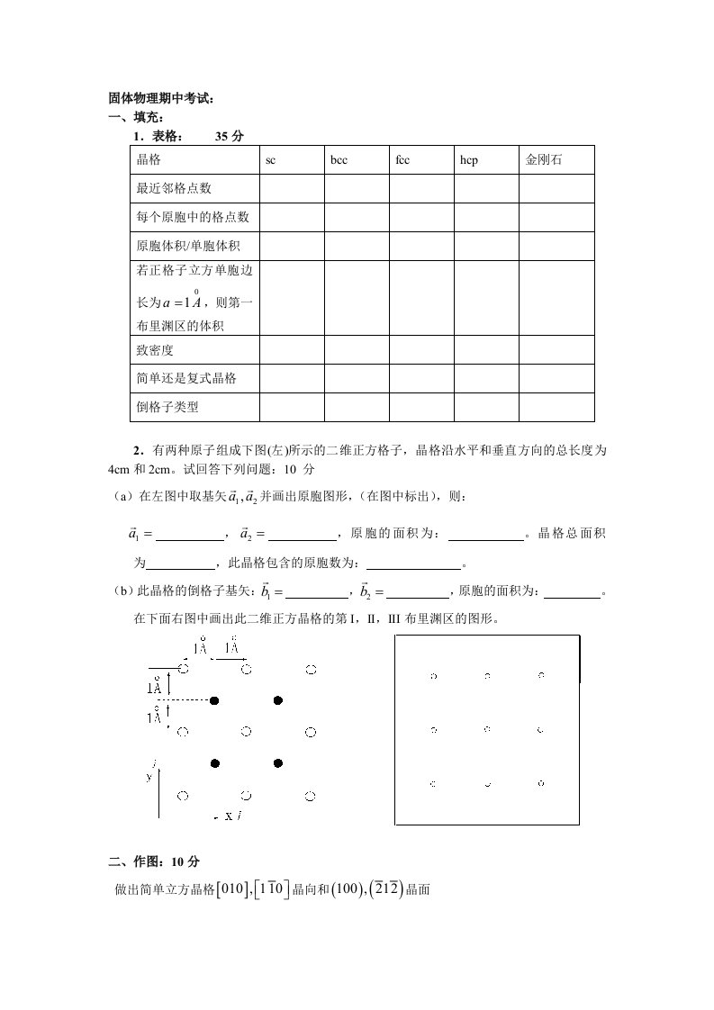 固体物理期中考试