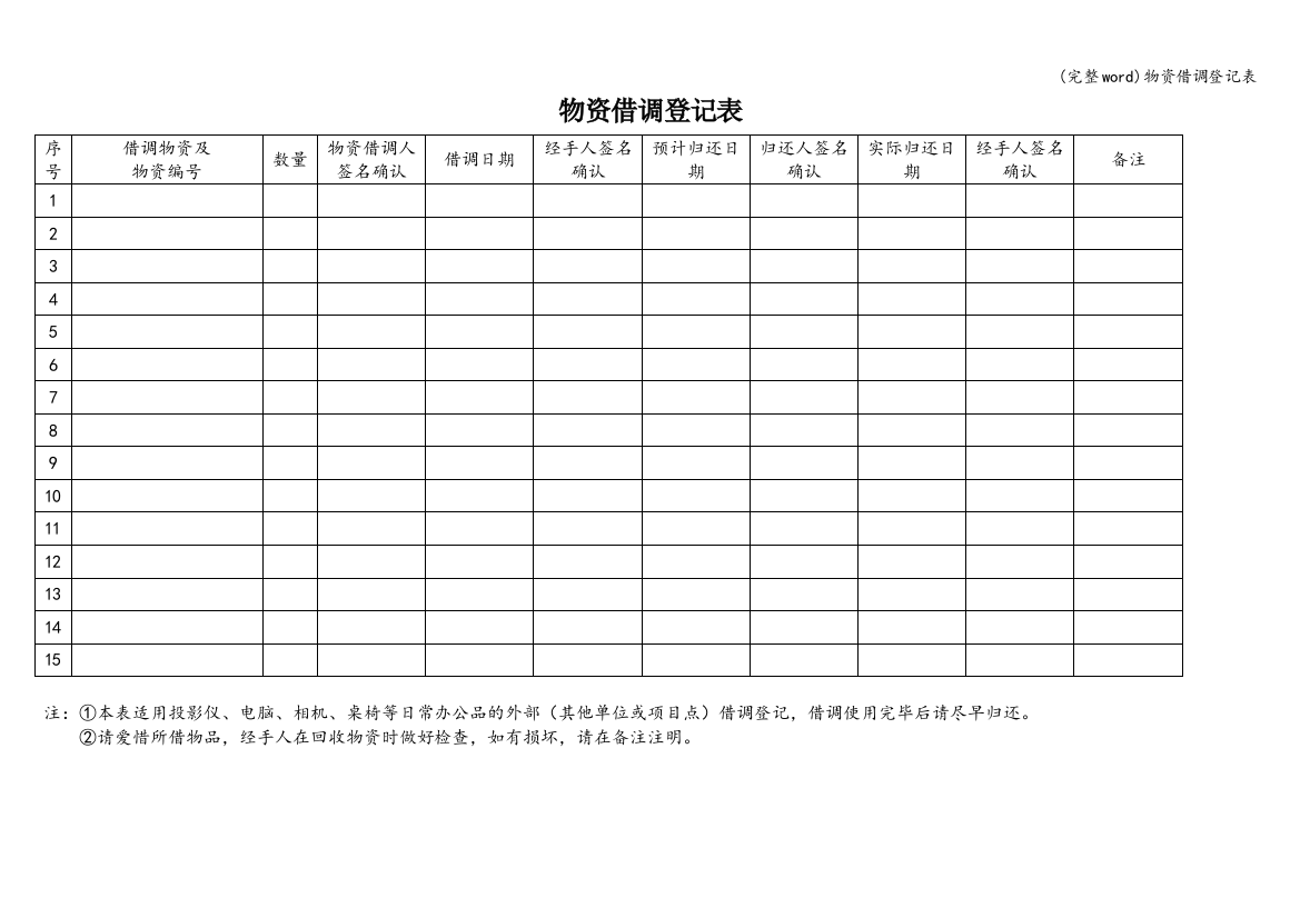 物资借调登记表