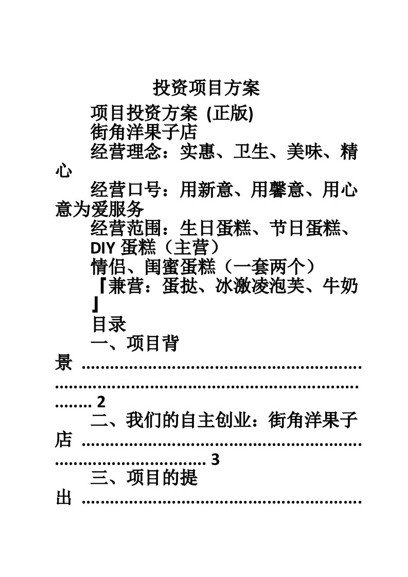 投资项目方案