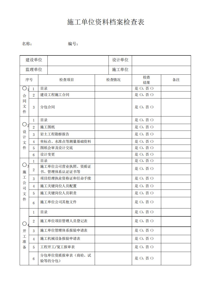 施工单位资料检查表