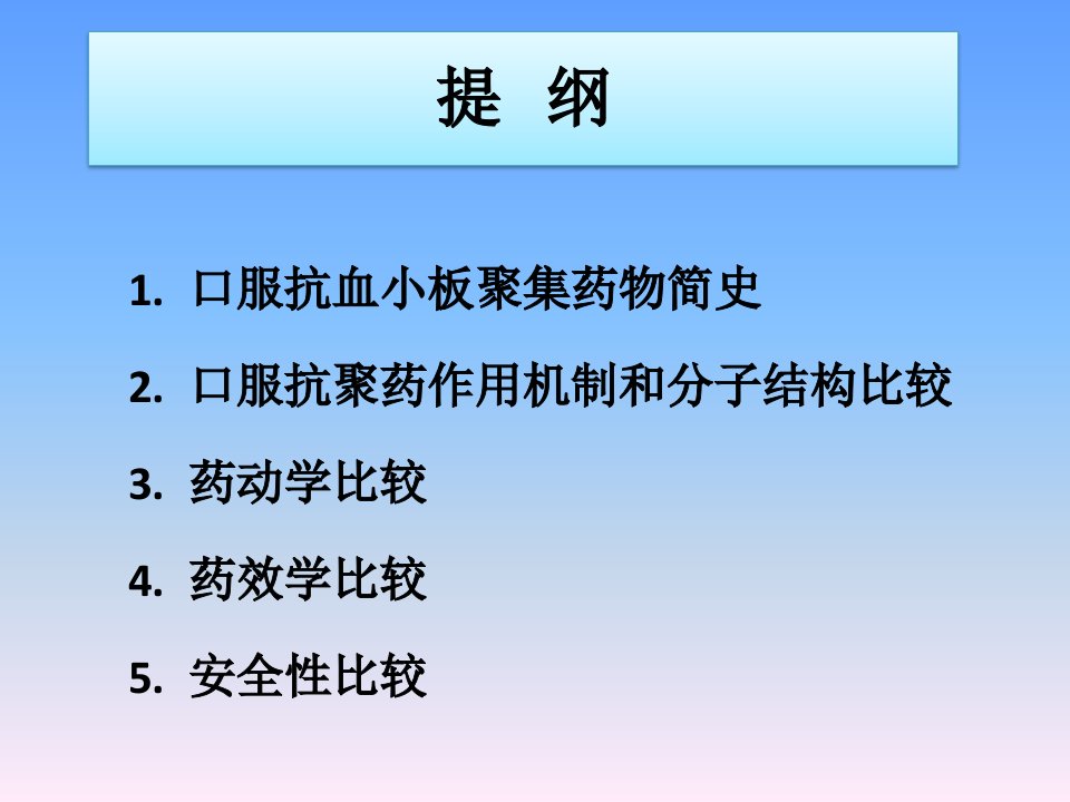 口服抗血小板药物的比较从基础到临床哈尔滨课件