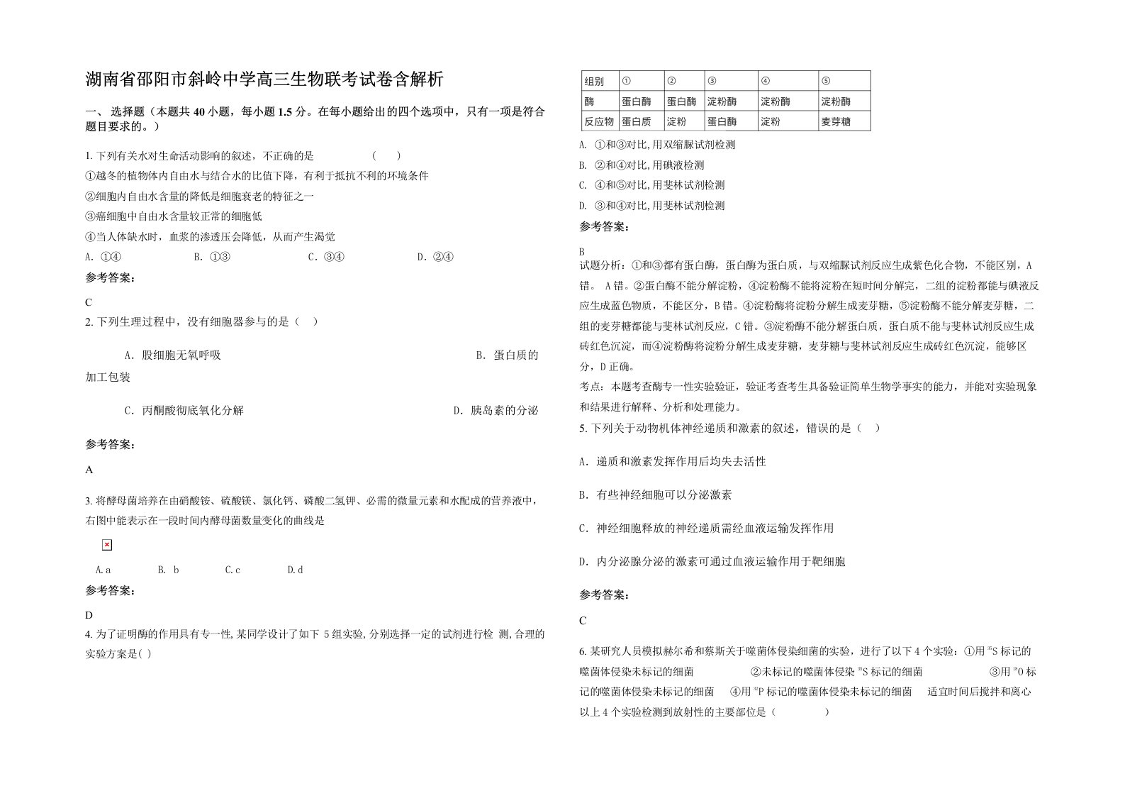 湖南省邵阳市斜岭中学高三生物联考试卷含解析