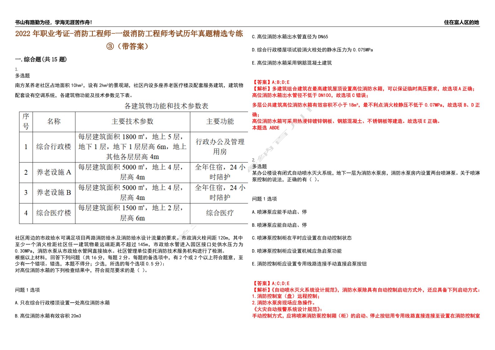 2022年职业考证-消防工程师-一级消防工程师考试历年真题精选专练③（带答案）试卷号；12