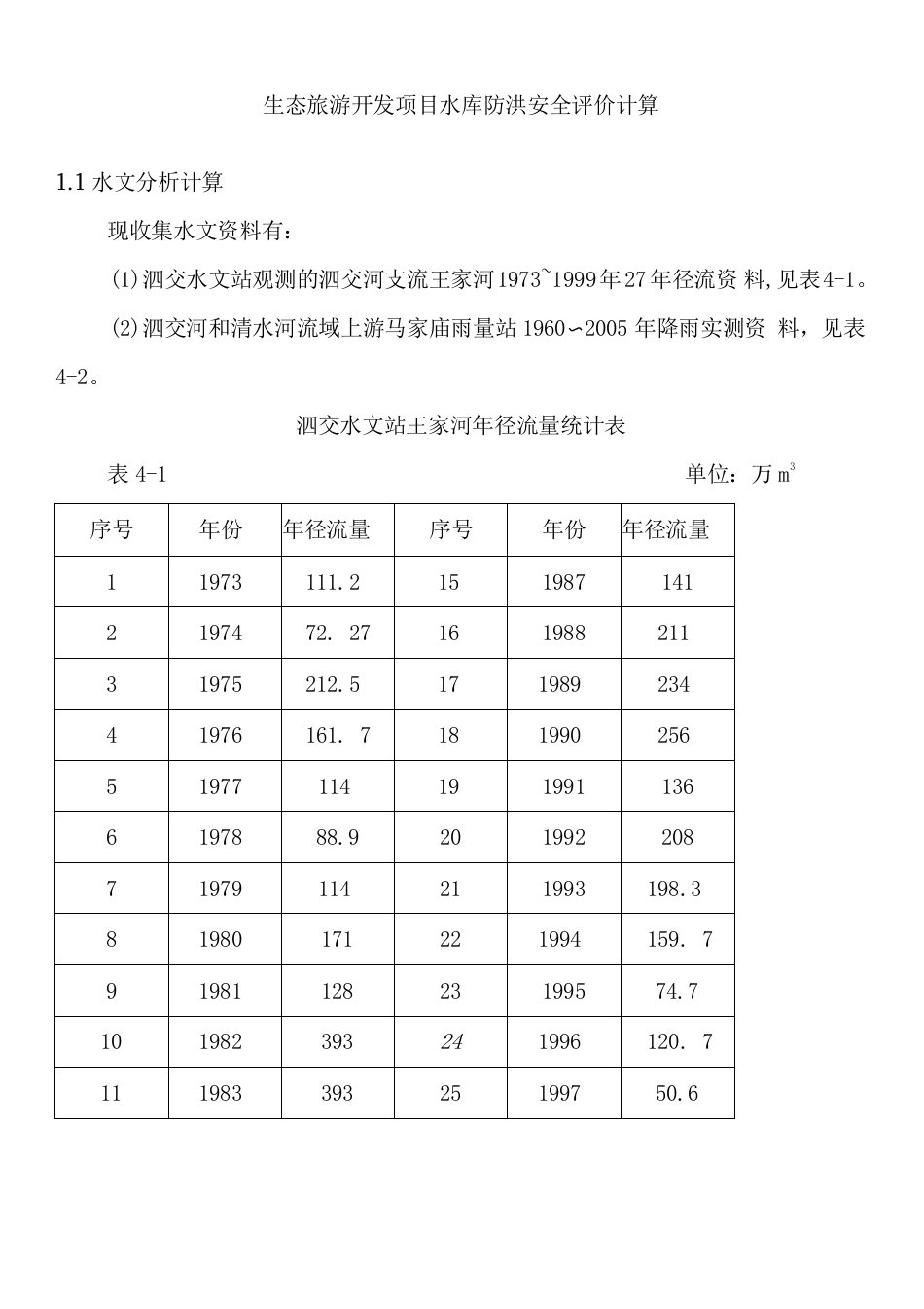 生态旅游开发项目水库防洪安全评价计算