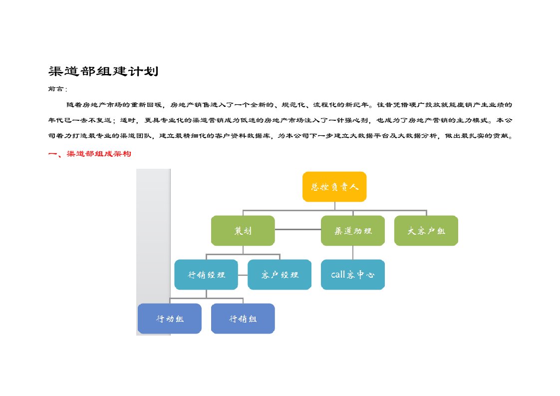 渠道部组建计划