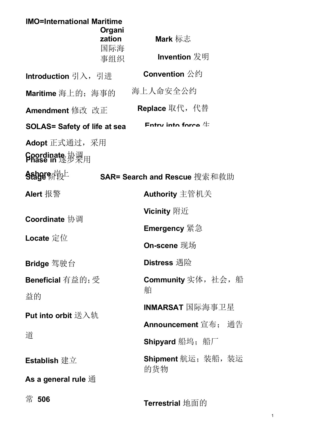 航海英语题库单词--海事大学