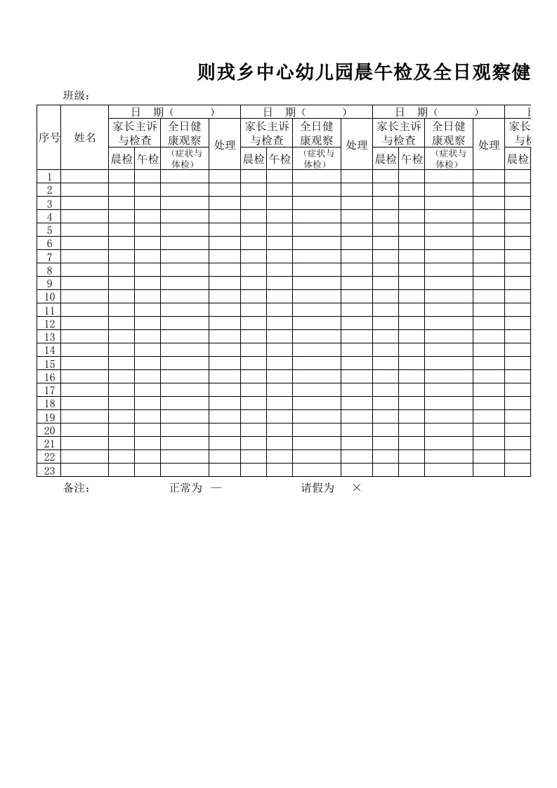 幼儿园晨午检及全日观察记录表