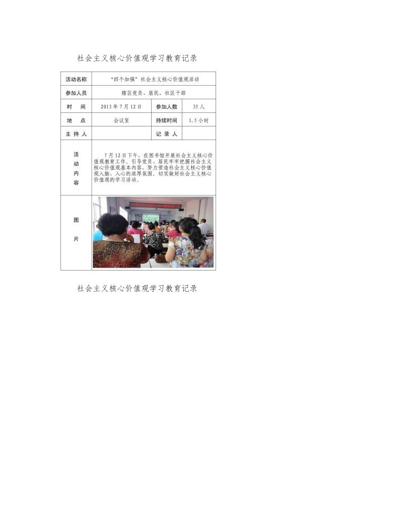 前进社区社会主义核心价值观学习教育记录