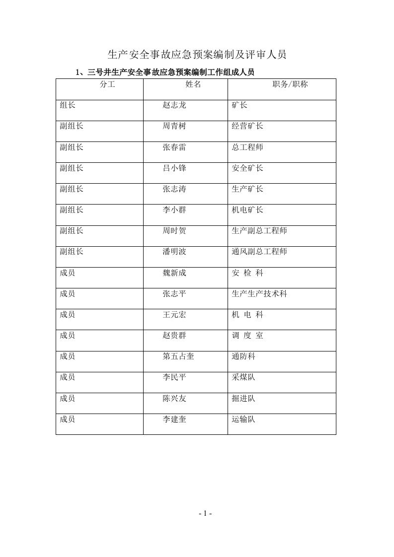 煤矿应急预案