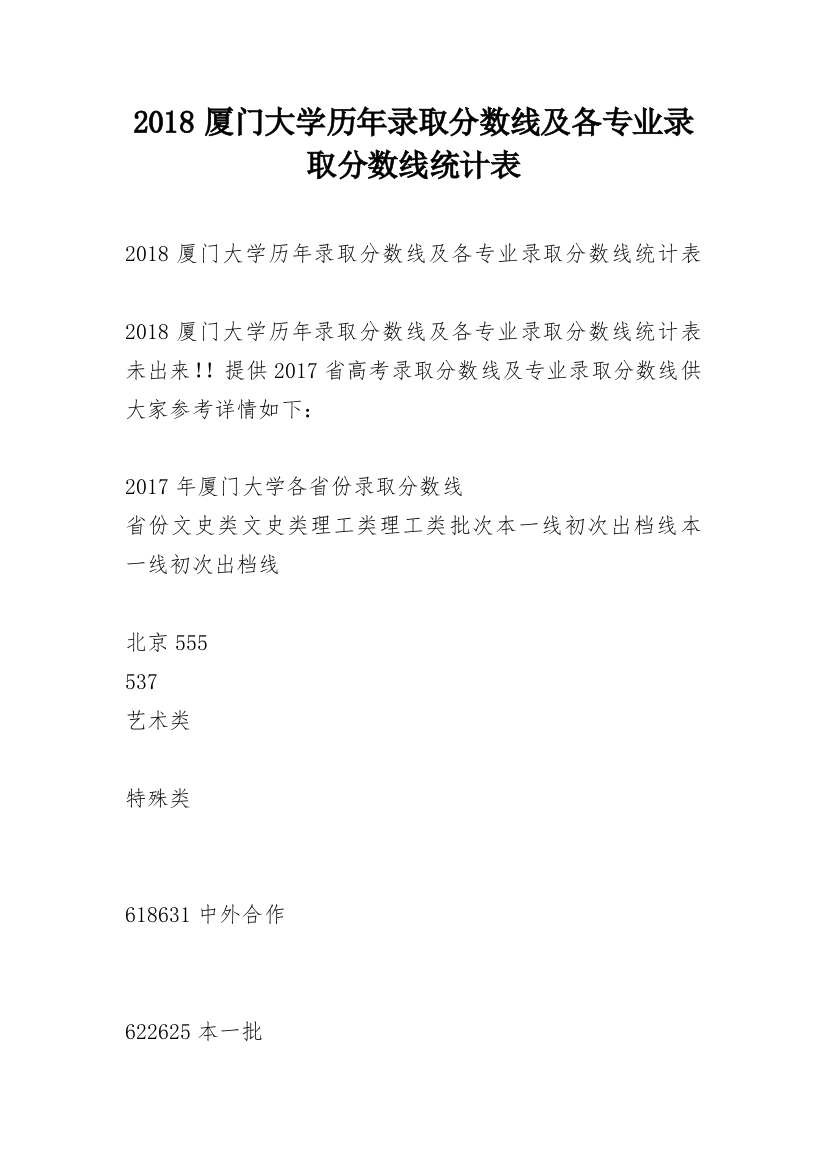 2018厦门大学历年录取分数线及各专业录取分数线统计表