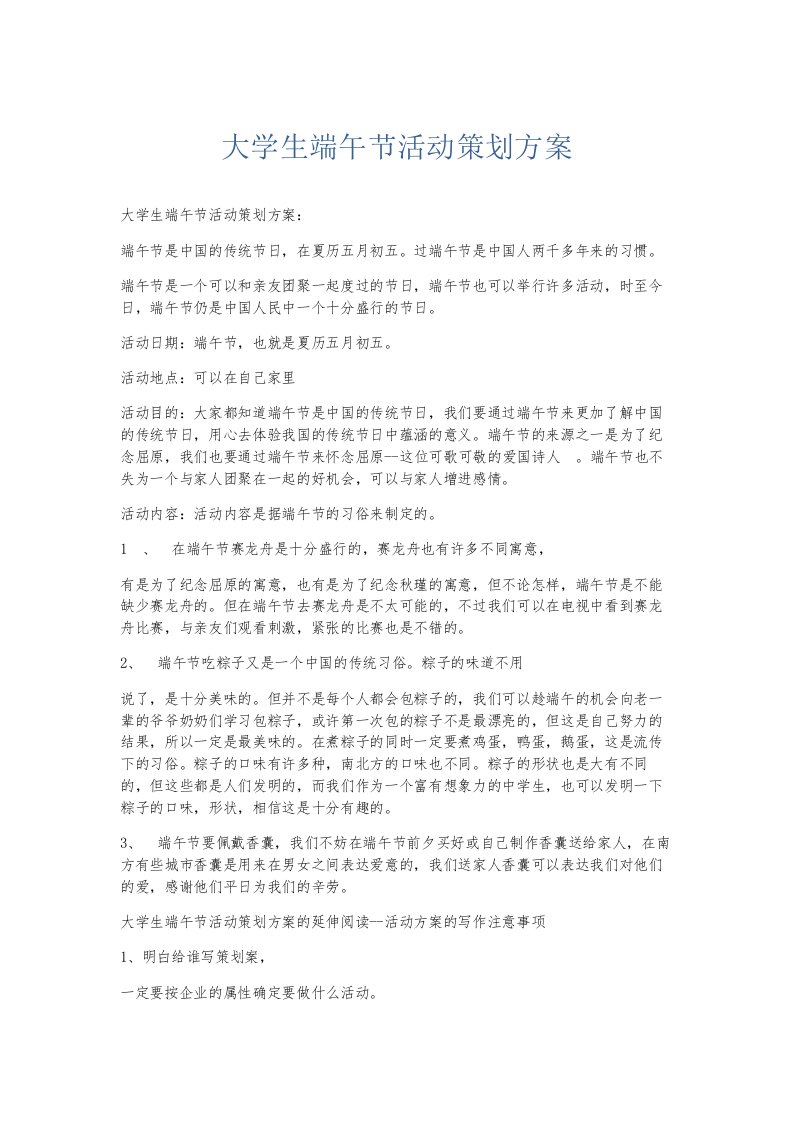 总结报告大学生端午节活动策划方案